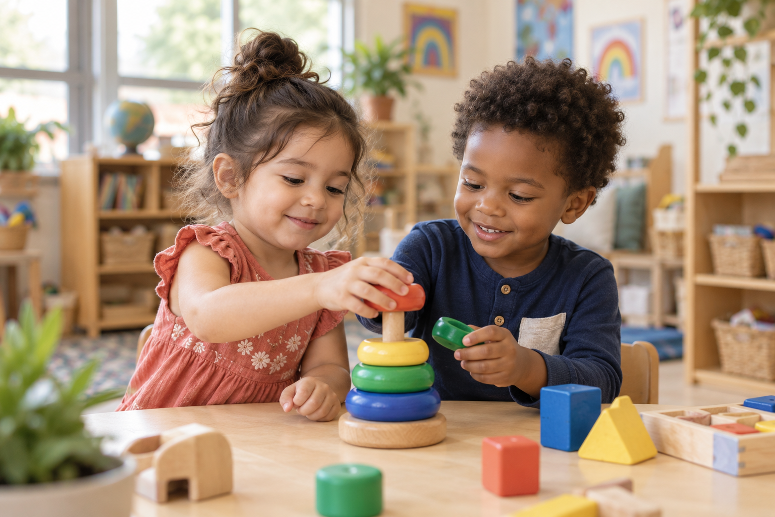 Two preschool children learning through play